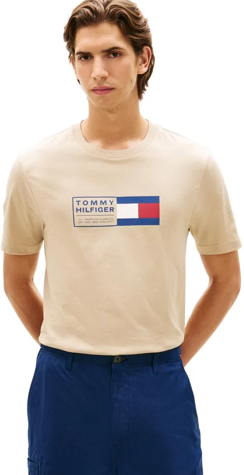 Tommy Hilfiger Maglietta da Uomo con Scritta Love Text Box MW0MW42366, Cachi, XS