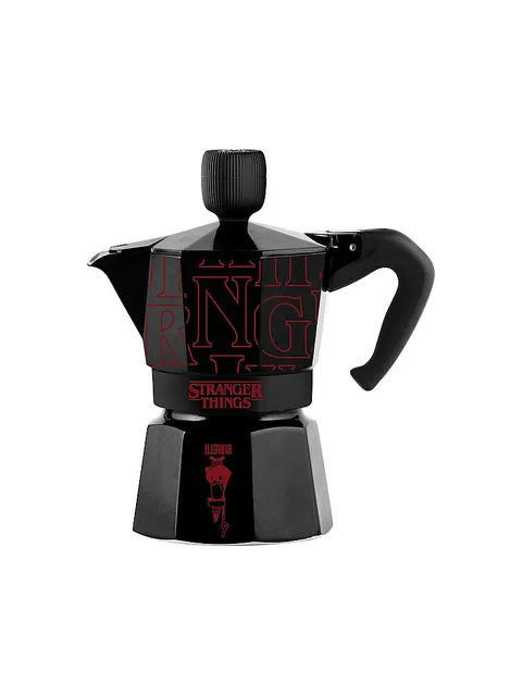 Bialetti Moka Express Stranger Things 6 Tazze, Pomolo Musicale con ricarica USB C, Non