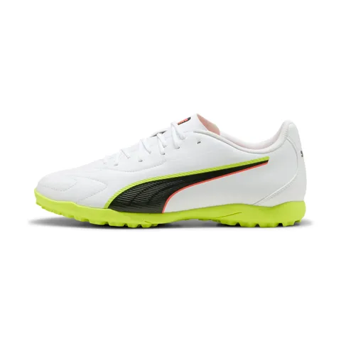 PUMA Scarpe da Calcio Unisex King 20 Play TT, Colore Bianco incandescente Rosso e Giallo
