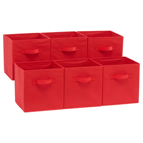 Amazon Basics Cubi stoccaggio pieghevoli 6 unità, Rosso, 26.7 x 26.7 x 27.9 cm