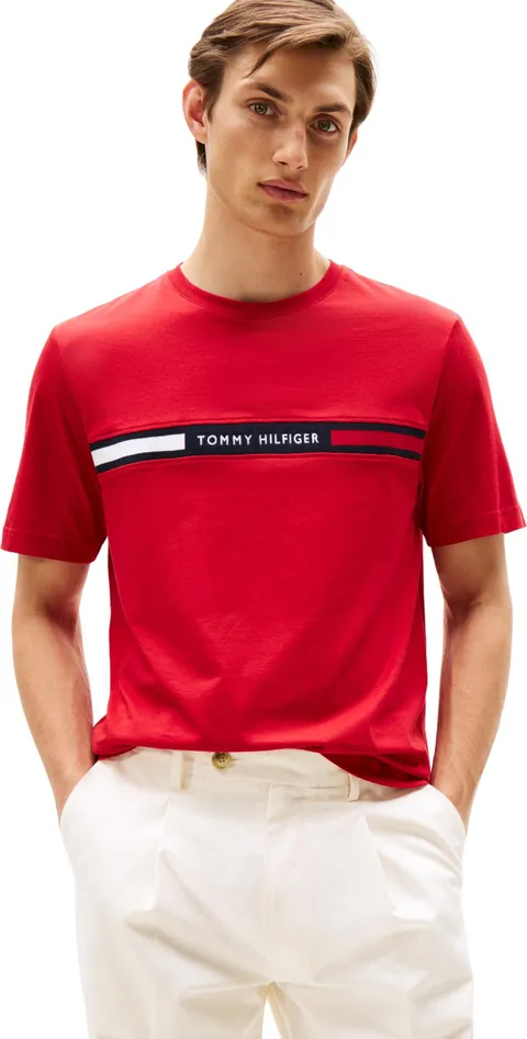 Tommy Hilfiger T-Shirt Maniche Corte Uomo Scollo Rotondo, Multicolore (Medium Red), L
