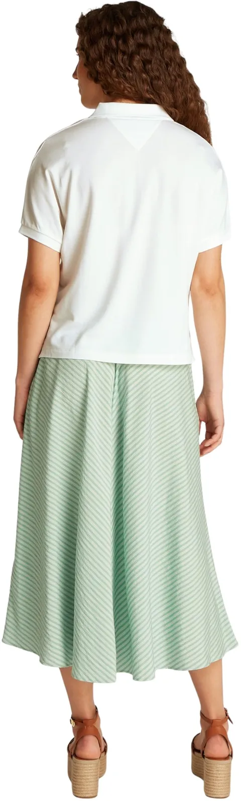 Tommy Hilfiger Donna Maglietta Polo Maniche Corte Lyocell Relaxed Senza Bottoni, Bianco