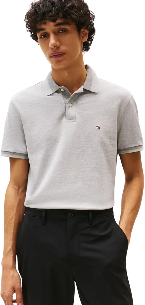 Tommy Hilfiger Uomo Maglietta Polo Maniche Corte Contrast Collar Block Regular Fit, Grigio (Light Grey Heather), XL