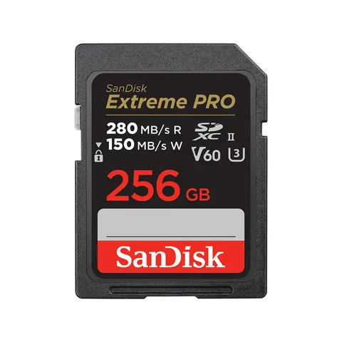 SanDisk Extreme PRO 256GB scheda SDXC, SD Card, V60, UHS-II, fino a 280 MB/s, 6K, 4K UHD, V60, UHS-II, Class 10, U3, software di recupero file RescuePro Deluxe