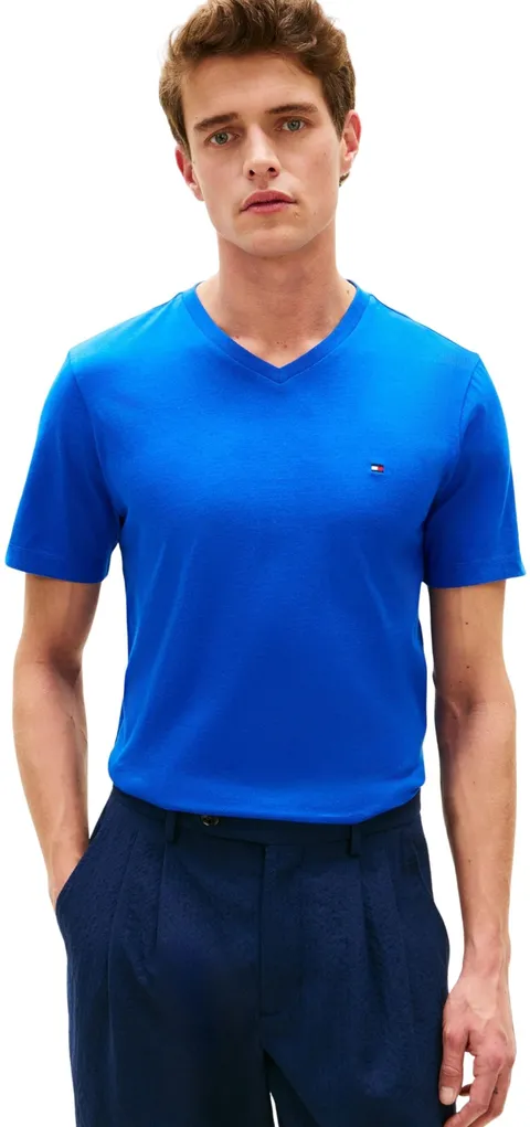Tommy Hilfiger T-Shirt da Uomo Essential con Scollo a V MW0MW39249 S/S, Blu, L
