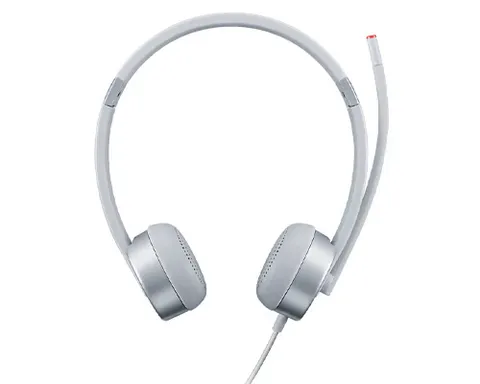 Lenovo 100 - Cuffie analogiche stereo (isolamento acustico, microfono a 180 gradi, progettato per VOIP, fascia regolabile e braccio estensibile) - Grigio Cloud