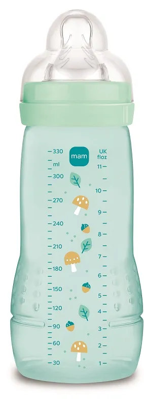 MAM Biberon Easy Active Baby Bottle 330ml, Biberon MAM per bambini attivi ergonomico e pratico, Accessori neonato 4+ mesi per l'allattamento con tettarella misura 3 piatta e simmetrica, Azzurro
