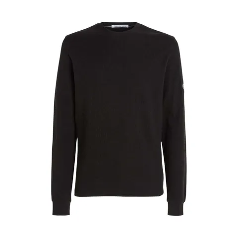 Calvin Klein Jeans Maglietta Maniche Lunghe Uomo Badge Waffle LS Tee Basic, Nero (CK Black), 3XL