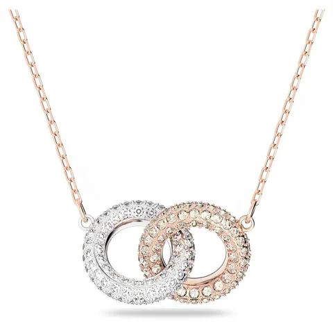Swarovski Collana Stone, Cerchi intrecciati, Bianca, Placcato color oro rosa