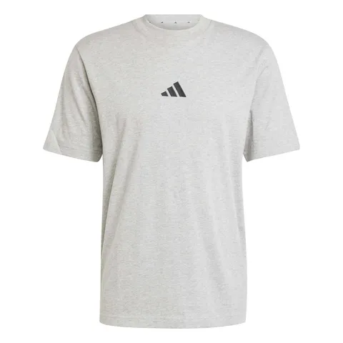 adidas Uomo Essentials Small Logo Single Jersey Shirt, Medium Grey Heather/Black, XS