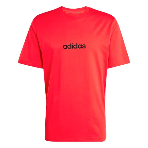 adidas Uomo Essentials Linear Single Jersey Shirt, Pure Ruby/Black, L