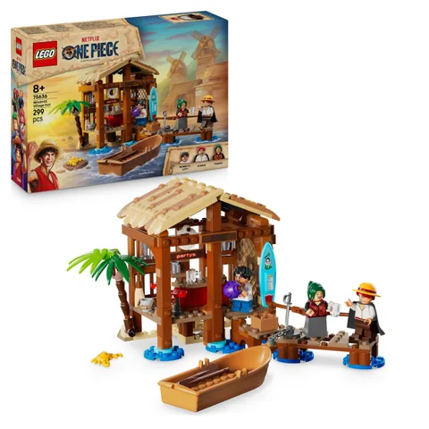 LEGO ONE Piece La Capanna del Villaggio Foosha Giocattolo con Barca, Minifigure di Luffy