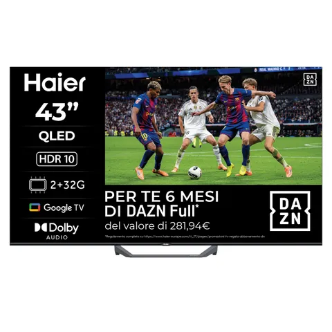 Haier QLED 4K UHD H43S81FUX 43'' Smart TV, Google TV, Dolby Audio, HDR 10, Telecomando