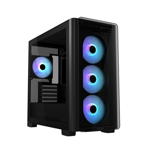 ASUS A23 PLUS TG ARGB BLACK, Case Micro-ATX, Supporto per Schede Madri con Connettori Nascosti, Radiatori da 360 mm e Schede Grafiche da 380 mm, 4 Ventole ARGB Preinstallate, Nero
