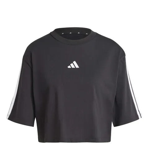 adidas Donna Essentials 3-Stripes Cotton Loose Shirt, Black/White, XXS