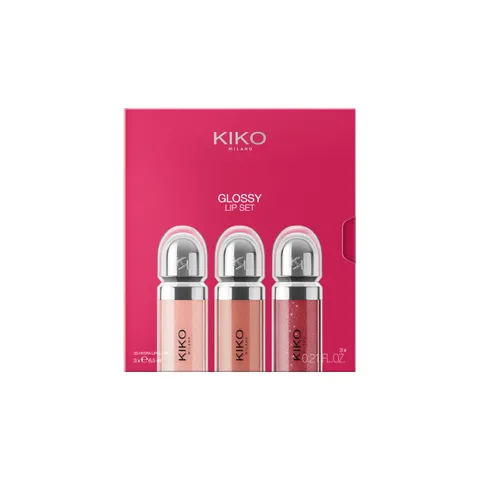 KIKO Milano Glossy Lip Set 03, Kit Labbra: 3 Lucidalabbra Idratanti Effetto Volume 3D
