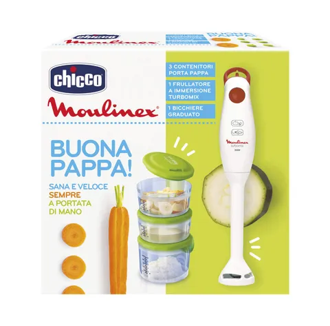 Chicco Frullatore con Vasetti, 1 Frullatore a Immersione, 3 Contenitori Porta Pappa