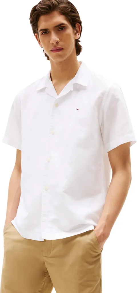 Tommy Hilfiger Uomo Camicia Linen Blend Maniche Corte, Bianco (White), L