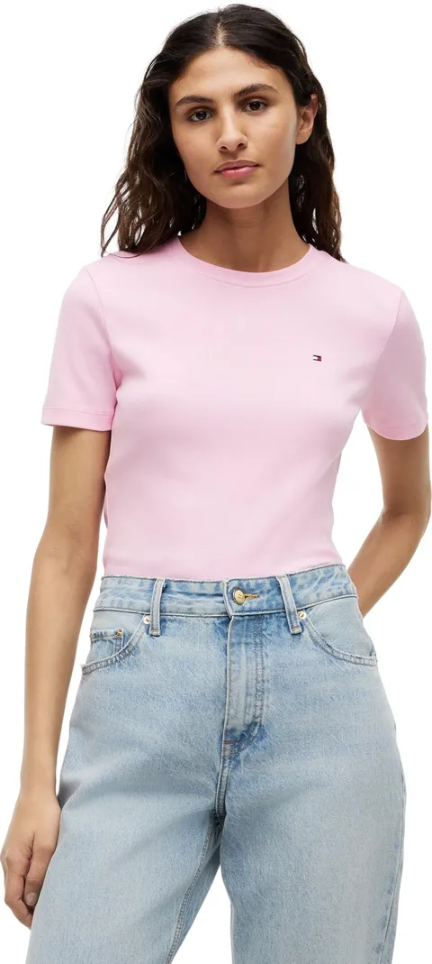 Tommy Hilfiger Donna T-Shirt Maniche Corte Slim Cody Scollo Rotondo, Rosa (Classic Pink)