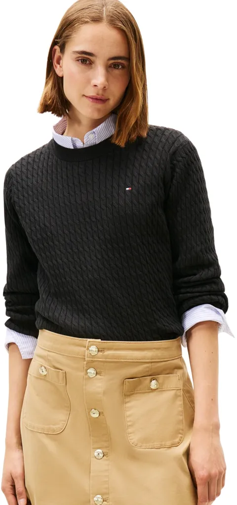 Tommy Hilfiger Donna Pullover Cable Fine Motivo a Trecce, Nero (Black), XL