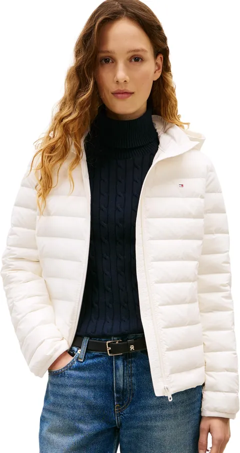 Tommy Hilfiger Piumino da donna in nylon elasticizzato, WW0WW47753, bianco (seta avorio), L, BIANCO (seta avorio), L