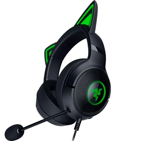Razer Kraken Kitty V2 - Auriculares RGB por cable con orejas de gatito (Iluminación reactiva al streaming, Micrófono cardioide HyperClear, Diafragmas de 40mm TriForce, Sonido envolvente) Negro