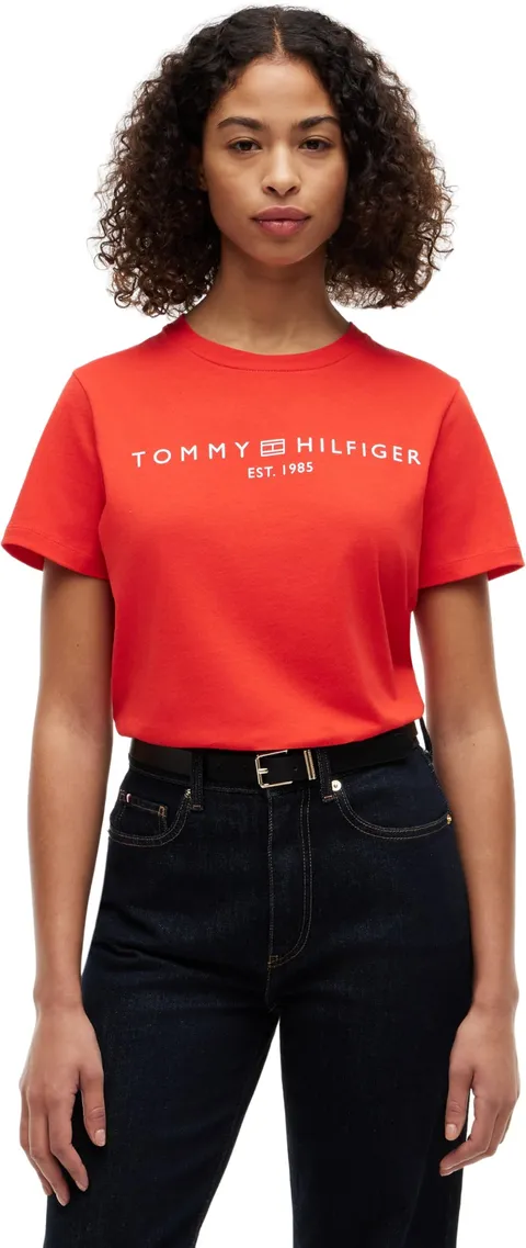 Tommy Hilfiger Reg Corp Logo C-Nk SS Ww0Ww40276 Altri Tops, Rosso (Rosso Fuoco), XS
