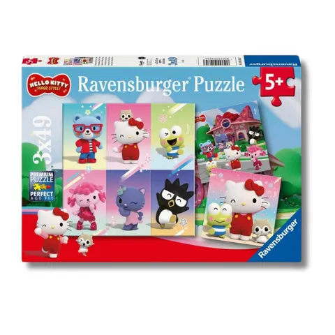 Ravensburger - Puzzle Bambini 5 Anni 3x49 Pezzi, Hello Kitty - Puzzle 5 Anni, Collezione