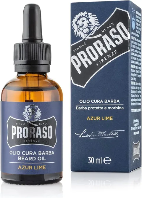 Proraso Olio Barba Azur Lime, 30ml, Olio da barba uomo con effetto ammorbidente e