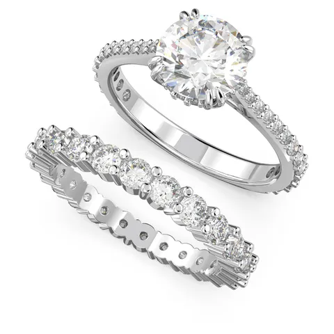 Swarovski Anello Stilla, Set (2), Taglio rotondo, Bianco, Placcato rodio