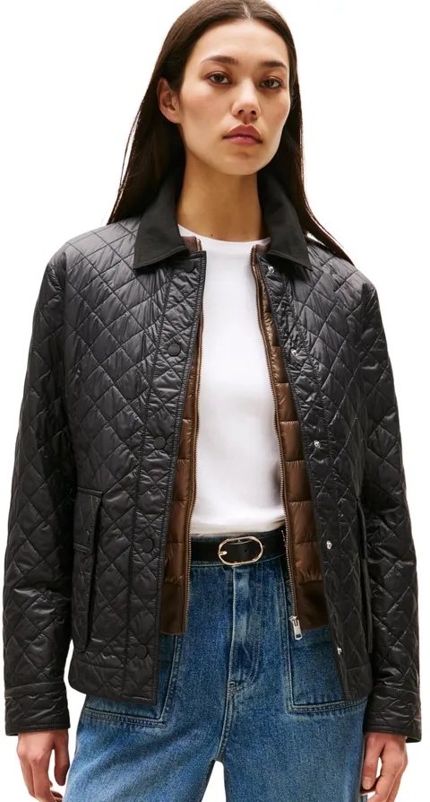 Tommy Hilfiger Donna Giacca Imbottita Padded Nylon Slim Quilted con Colletto a Punta, Nero (Black), S