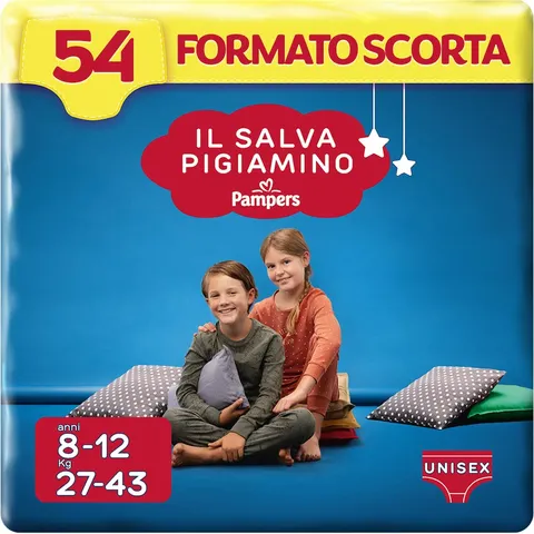 Pampers Il Salva Pigiamino 8-12 anni, Taglia L/XL (27-43 kg), Enuresi Notturna, Dispositivo Medico, Mutandina, 54 Pannolini Bambino