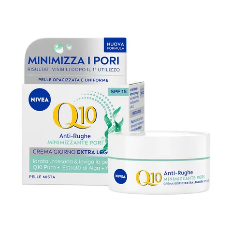 Nivea Q10 Anti-Rughe Minimizzante Pori Crema Giorno Extra Leggera SPF 15 50 ml, Crema