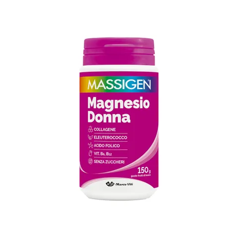 Massigen Magnesio Donna - Integratore in Polvere con Magnesio, Collagene, Eleuterococco