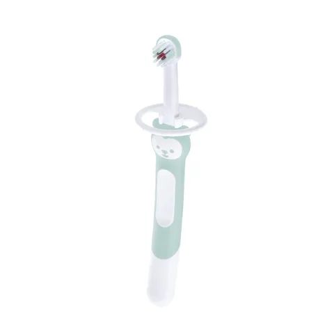 MAM Spazzolino da denti per bambini, manico extra lungo, ergonomico e antiscivolo, ideale per primi denti, con protezione di sicurezza, testa molto piccola e setole extra morbide, blu, confezione da 1