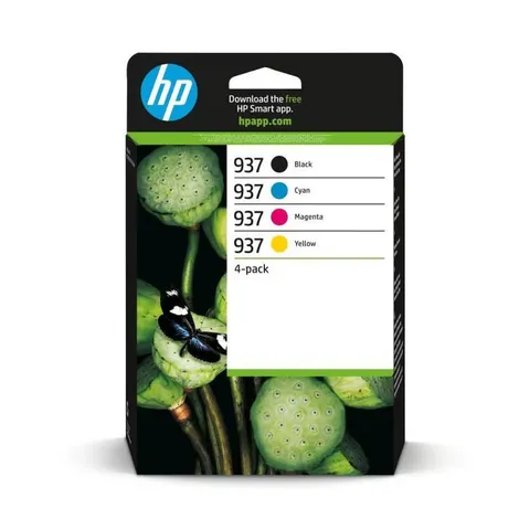 HP 937 Nero, Ciano, Giallo e Magenta, 6C400NE, Multipack con Cartucce Originali da 1250 Pagine (Nero) e 800 Pagine (Colore), Compatibile con le Stampanti OfficeJet Pro Serie 9100 e 9700