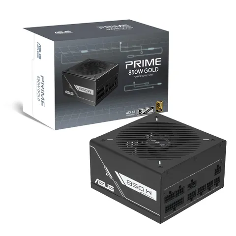 ASUS Prime 850W Gold, Alimentatore Modulare per PC, PCle Gen 5.1, Standard ATX 3.1, Certificato 80+ Gold, Ventola da 135mm con Doppio Cuscinetto a Sfera, Cavi Incisi, Nero, PRIME-850G