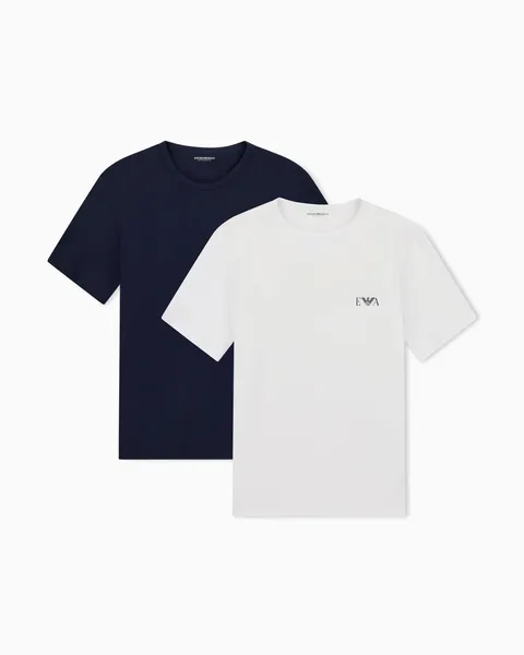 T-Shirt Girocollo da Uomo con monogramma audace, Confezione da 2, Blu, vestibilità