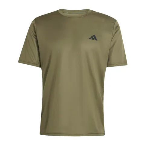 adidas Uomo Workout Essentials Base 3-Stripes Shirt, Olive Strata/Black, XS