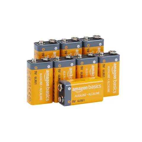 Amazon Basics, 8 batterie alcaline, 9 V/6LR61, durata di 5 anni, per rilevatori di
