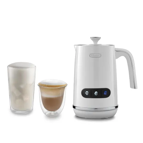 De'Longhi LatteMix EMF3.W Montalatte Automatico per Latte Vaccino e Vegetale, Funzioni Schiuma Calda e Fredda, Coperchio Trasparente, Comandi a Tre Pulsanti, Capacità 250 ml, Bianco