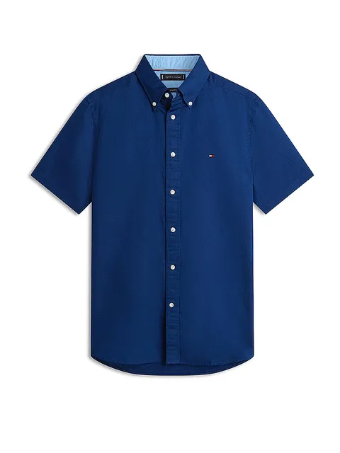 Tommy Hilfiger Camicia da Uomo in Misto Lino Tinta Unita SS RF SHT MW0MW42450 S/S, Blu, L