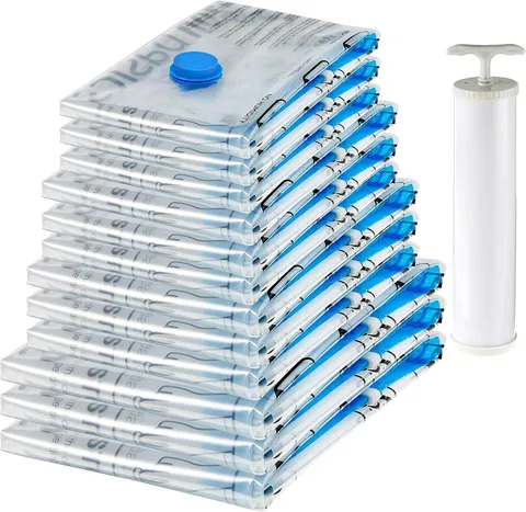Amazon Basics Sacchetti sottovuoto con pompa a mano, Molteplici, Cerniera, confezione da