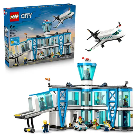 LEGO City Airport with Airplane Toy - Miniature Model Kit w/Terminal, Plane, Tug Car