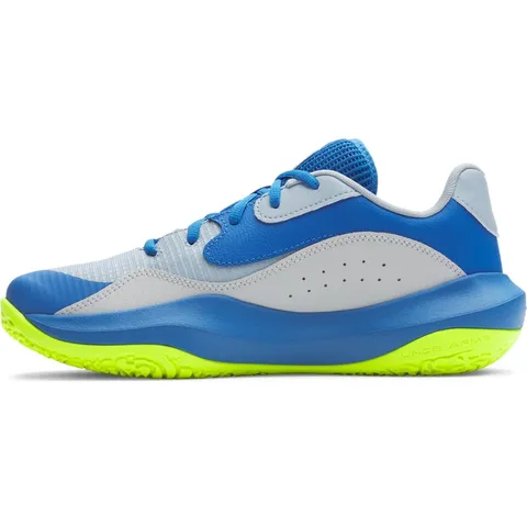 Under Armour Mens UA Lockdown 7 Low Basketball Trainers Shoes, Blue Calm Blue Atlantis High Vis Yellow, 48.5 EU
