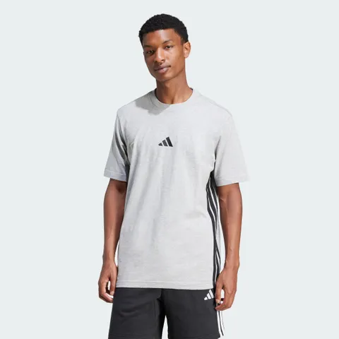 adidas Uomo Essential Three Stripes Single Jersey Shirt, Medium Grey Heather/Black, XS