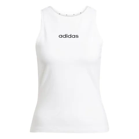 adidas Donna Essentials Linear Slim Cotton Tank Shirt, White/Black, XXS