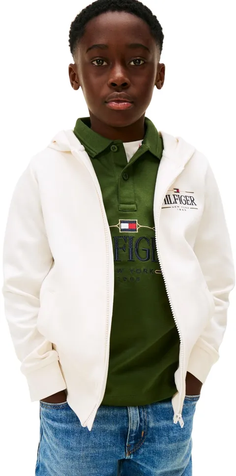 Tommy Hilfiger Tommy Icons KB0KB10362 Felpa con Cappuccio e Zip Passante per Bambino