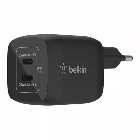 Belkin Doppio caricabatteria da parete USB-C da 45 W, ricarica rapida PD 3.0, caricatore