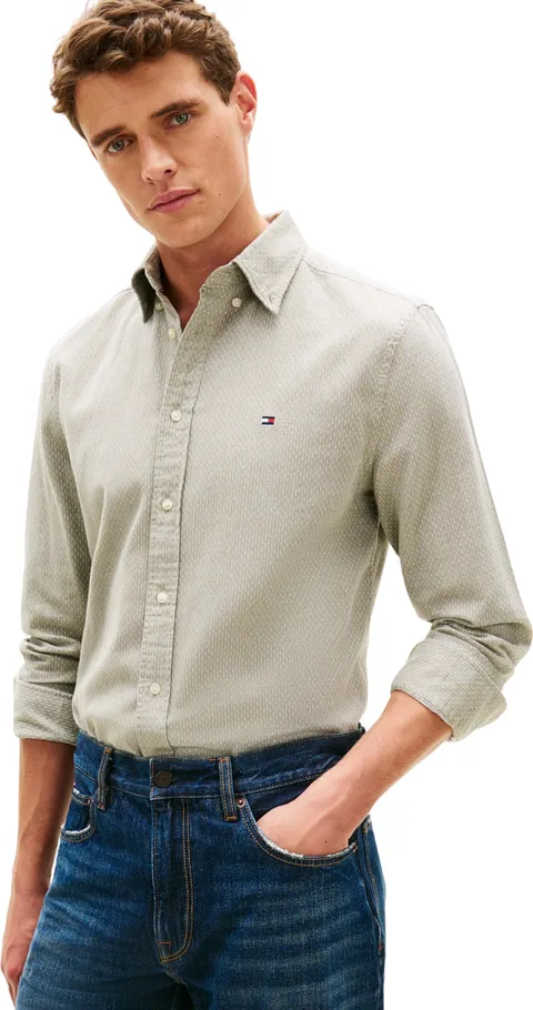 Tommy Hilfiger Uomo Camicia Flex Dobby in Cotone, Verde (Dark Artichoke), M